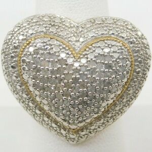 ESTATE 1/3CT DIAMOND HEART RING 10.9 GRAMS SIZE 7 JWBR SILVER GOLD PLATED